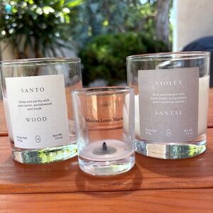 3 Empty Jenni Kayne Oak Essentials and Maison Louis Marie Candle Clear Vessels